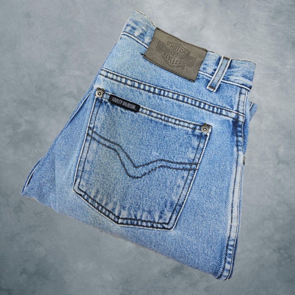Harley Davidson Motorcycle Denim Jeans Mens Size 32 Blue Logo Straight Leg Biker